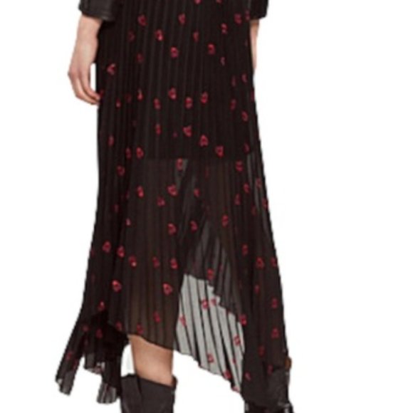 NWT Maje Black Jengo Embroidered Heart Midi Pleated Slit Skirt - Picture 2 of 3